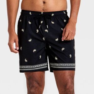 Open Box - Men's 7'' Swim Trunks with Boxer Brief Liner - Goo Black Paisley